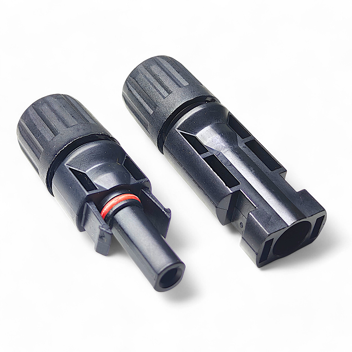 MC4-compatible male and female solar panel cable connectors for PV wiring.