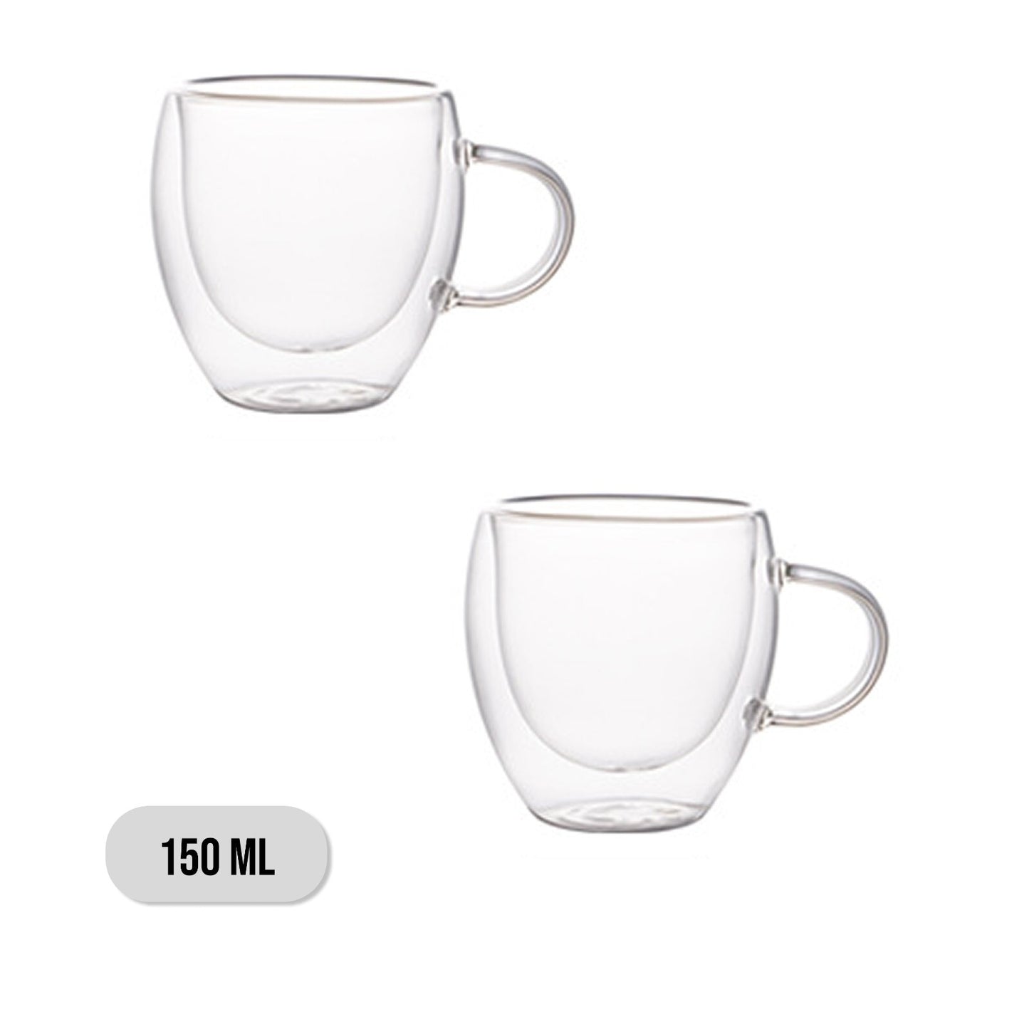 Double Walled Glass Coffee Cups Heat Resistant Stylish 150/250/350/450ml 2x Set