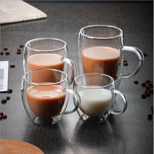 Double Walled Glass Coffee Cups Heat Resistant Stylish 150/250/350/450ml 2x Set